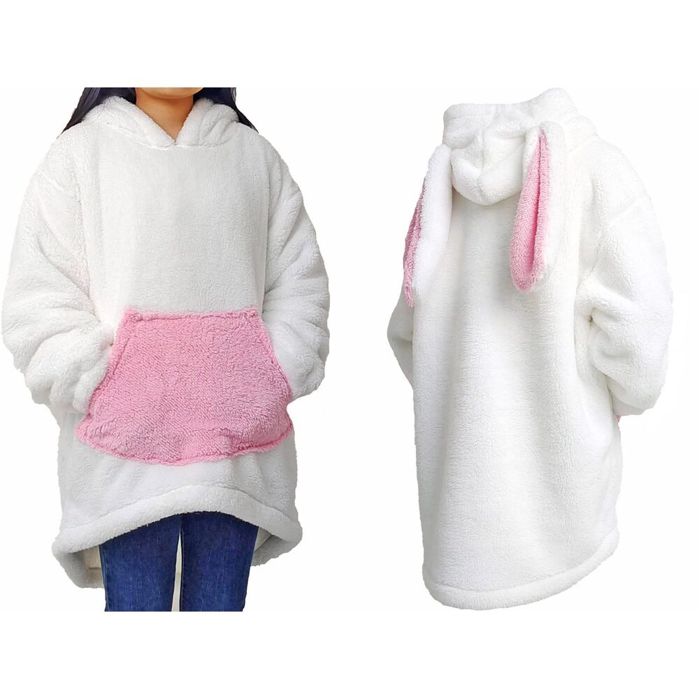 4433 Fluffy Animal Blanket Hoodie,Unisex Bunny/Bear Ear Sweater Top Plush